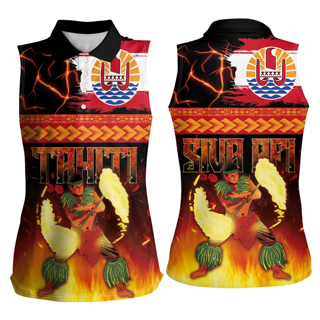 Tahitian Siva Afi Women Sleeveless Polo Shirt Tribal Performers of Tahitian Fire Knife Dancing LT03 - Polynesian Pride