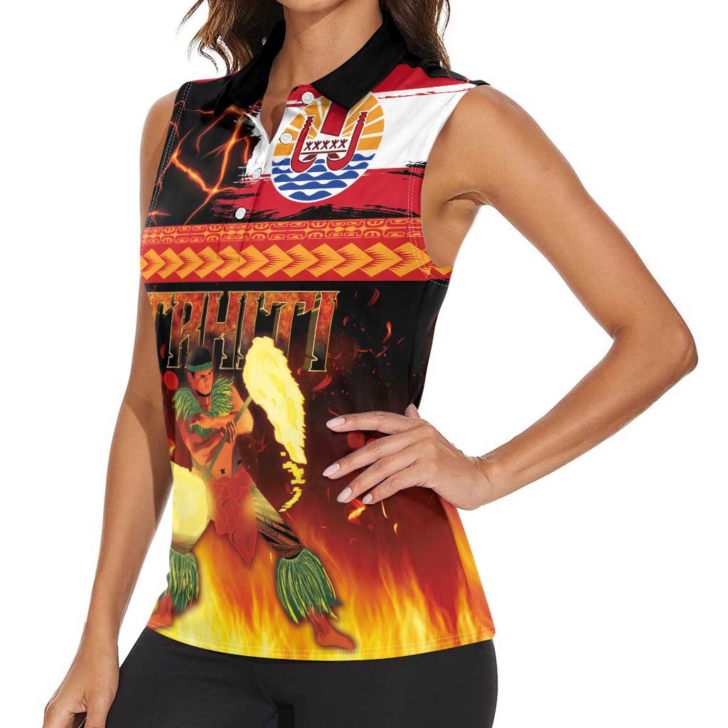 Tahitian Siva Afi Women Sleeveless Polo Shirt Tribal Performers of Tahitian Fire Knife Dancing LT03 - Polynesian Pride