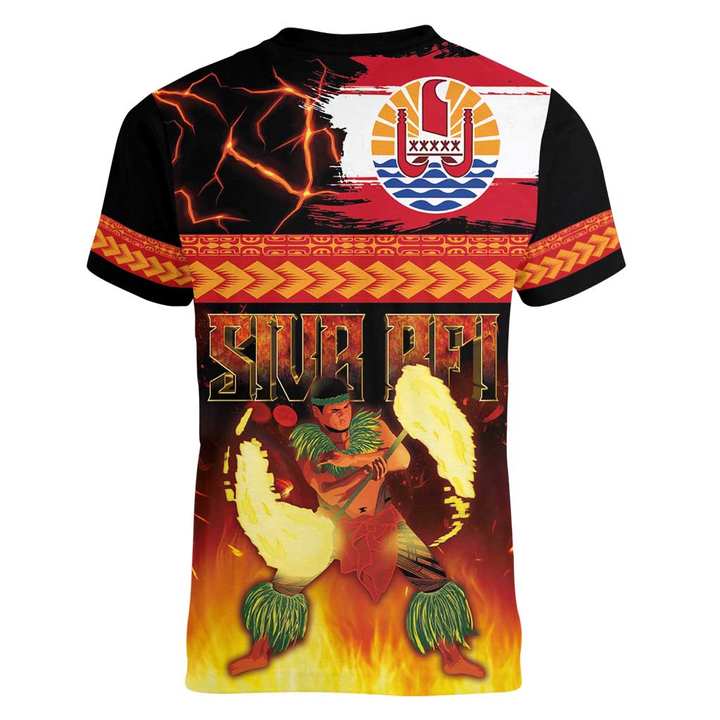 Tahitian Siva Afi Women V-Neck T-Shirt Tribal Performers of Tahitian Fire Knife Dancing LT03 - Polynesian Pride