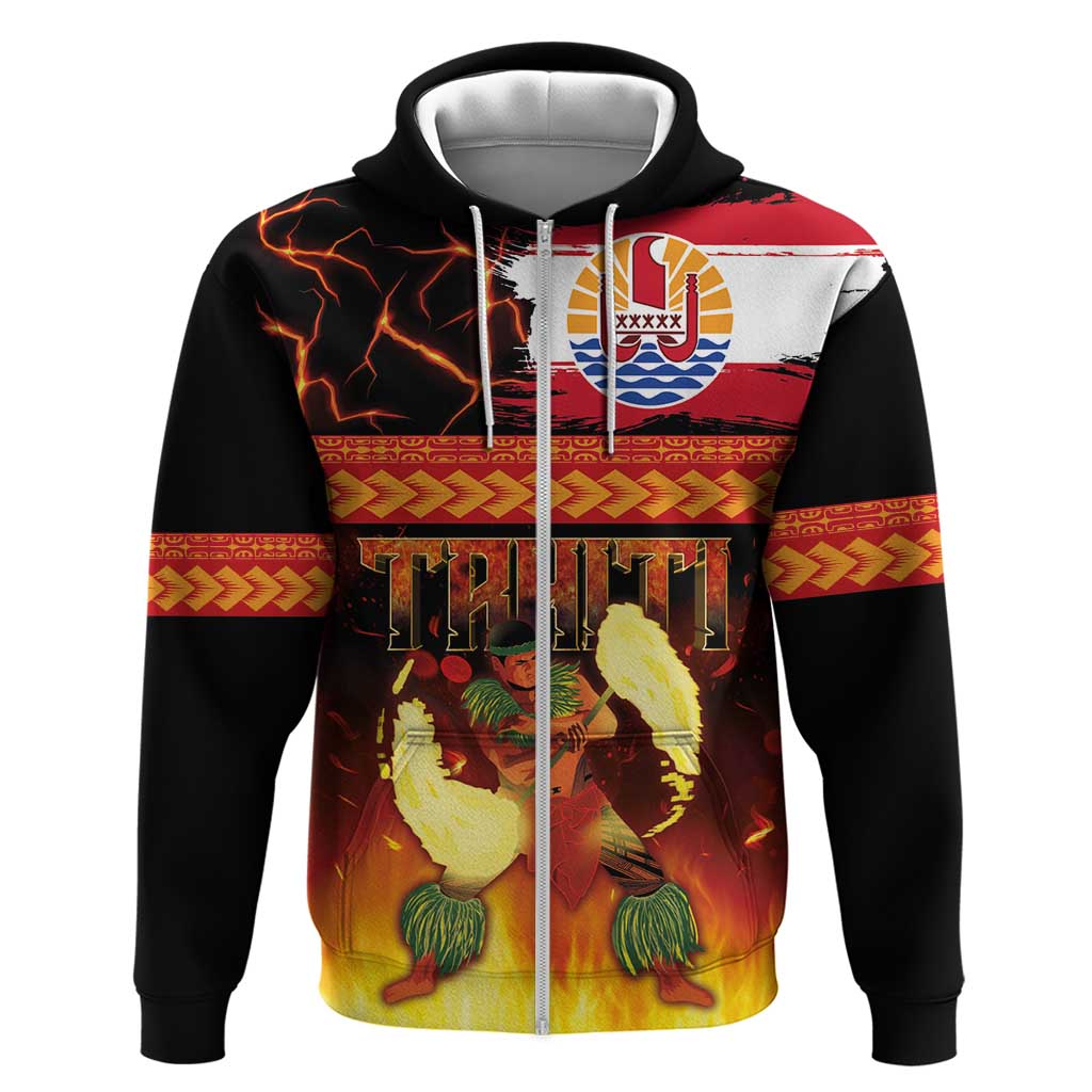 Tahitian Siva Afi Zip Hoodie Tribal Performers of Tahitian Fire Knife Dancing LT03 Zip Hoodie Black - Polynesian Pride
