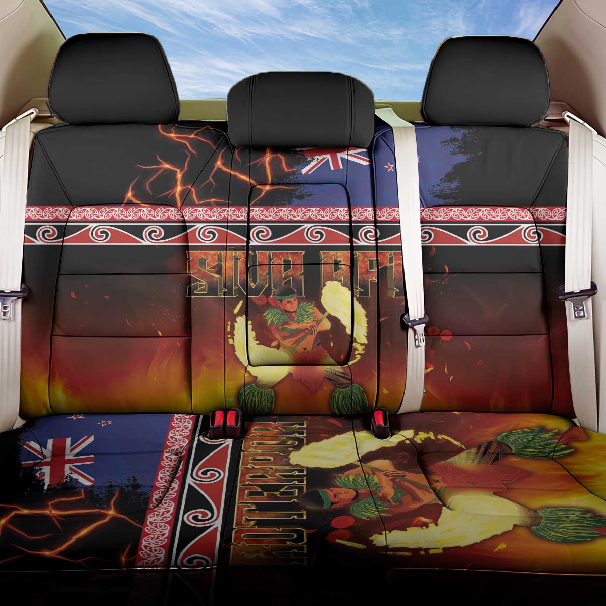 Aotearoa Siva Afi Back Car Seat Cover Tribal Performers of Aotearoa Fire Knife Dancing LT03 One Size Black - Polynesian Pride
