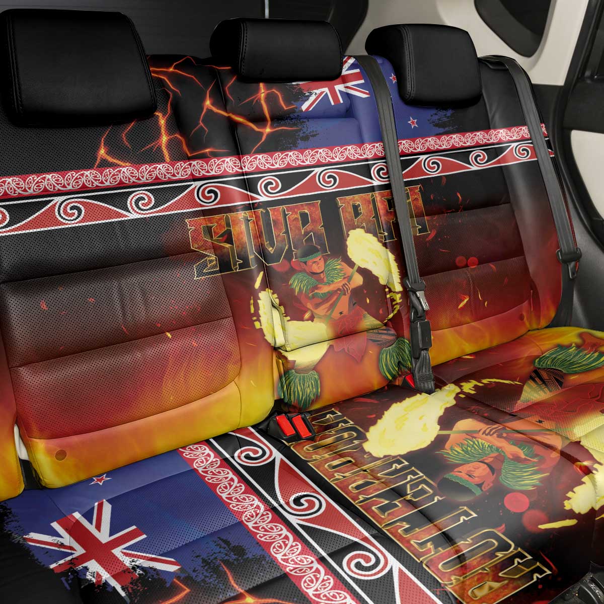 Aotearoa Siva Afi Back Car Seat Cover Tribal Performers of Aotearoa Fire Knife Dancing LT03 - Polynesian Pride