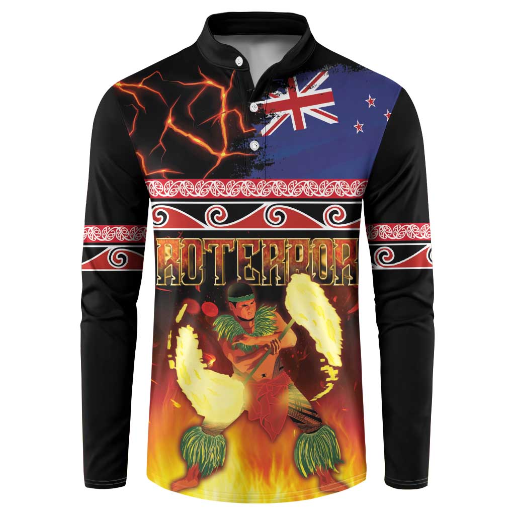 Aotearoa Siva Afi Button Sweatshirt Tribal Performers of Aotearoa Fire Knife Dancing LT03 Black - Polynesian Pride