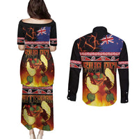 Aotearoa Siva Afi Couples Matching Puletasi and Long Sleeve Button Shirt Tribal Performers of Aotearoa Fire Knife Dancing