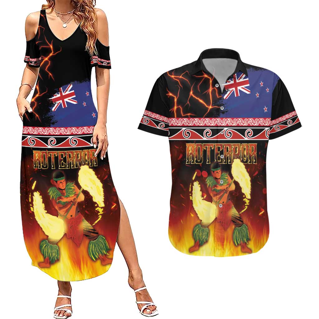 Aotearoa Siva Afi Couples Matching Summer Maxi Dress and Hawaiian Shirt Tribal Performers of Aotearoa Fire Knife Dancing
