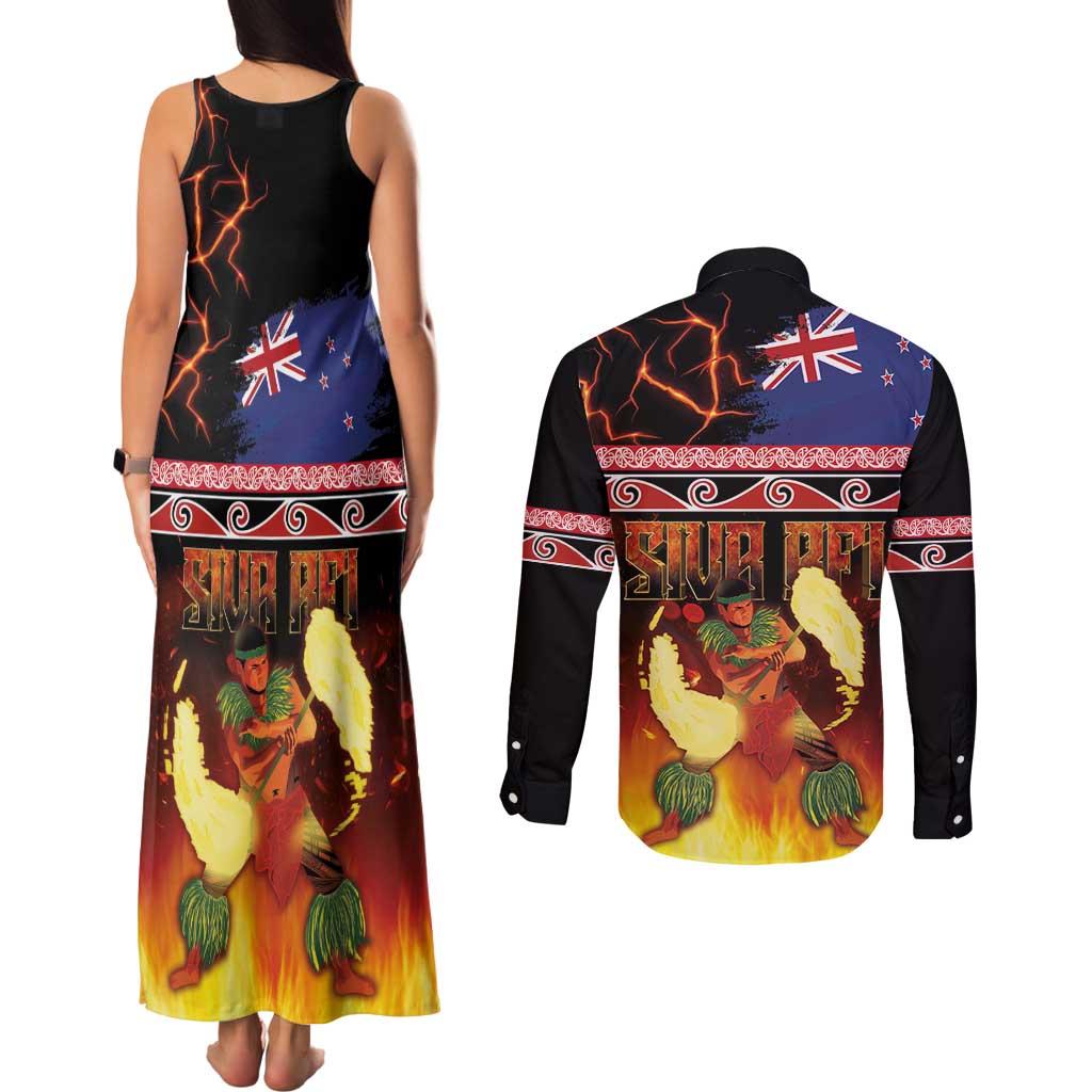 Aotearoa Siva Afi Couples Matching Tank Maxi Dress and Long Sleeve Button Shirt Tribal Performers of Aotearoa Fire Knife Dancing