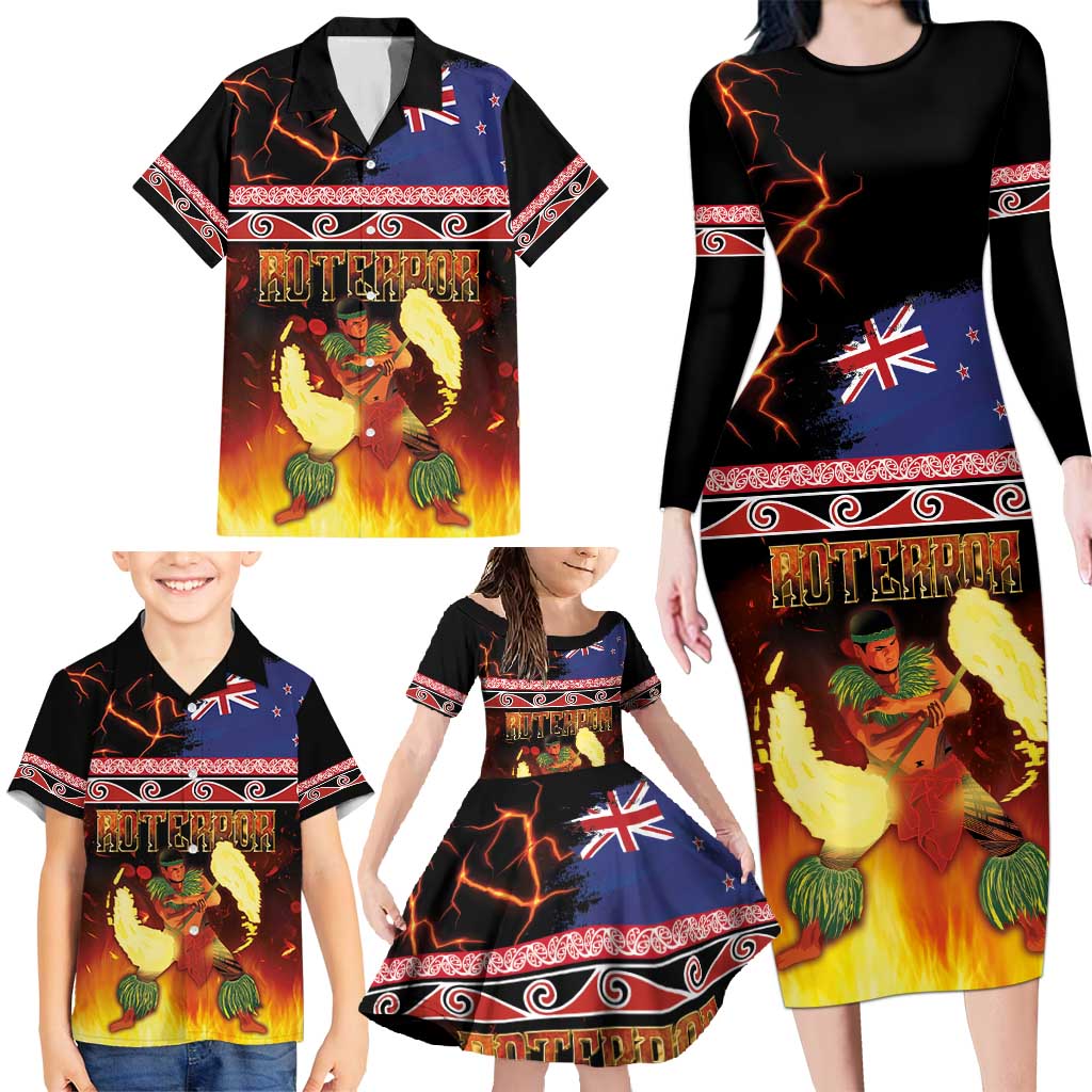 Aotearoa Siva Afi Family Matching Long Sleeve Bodycon Dress and Hawaiian Shirt Tribal Performers of Aotearoa Fire Knife Dancing LT03 - Polynesian Pride