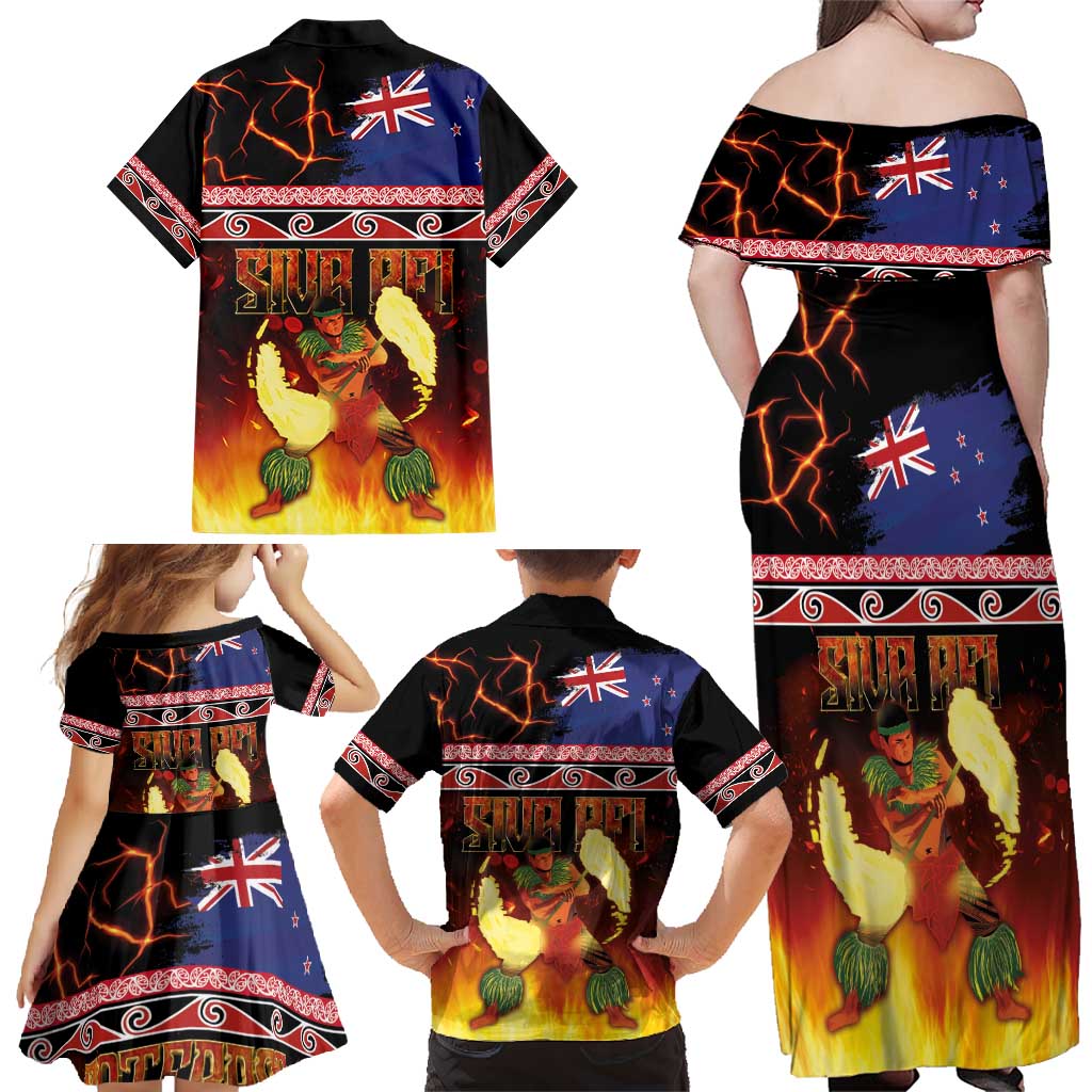 Aotearoa Siva Afi Family Matching Off Shoulder Maxi Dress and Hawaiian Shirt Tribal Performers of Aotearoa Fire Knife Dancing LT03 - Polynesian Pride