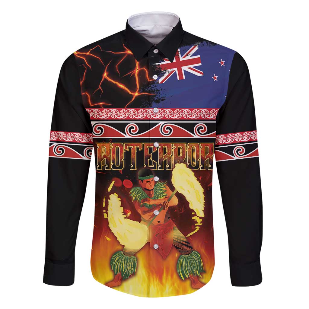 Aotearoa Siva Afi Family Matching Off Shoulder Short Dress and Hawaiian Shirt Tribal Performers of Aotearoa Fire Knife Dancing LT03 Dad's Shirt - Long Sleeve Black - Polynesian Pride