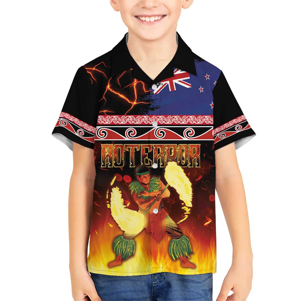 Aotearoa Siva Afi Family Matching Off Shoulder Short Dress and Hawaiian Shirt Tribal Performers of Aotearoa Fire Knife Dancing LT03 Son's Shirt Black - Polynesian Pride