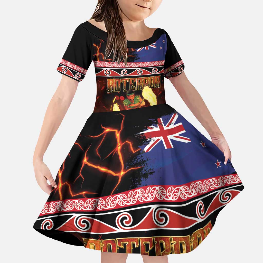 Aotearoa Siva Afi Family Matching Summer Maxi Dress and Hawaiian Shirt Tribal Performers of Aotearoa Fire Knife Dancing LT03 Daughter's Dress Black - Polynesian Pride