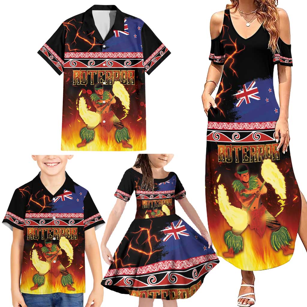 Aotearoa Siva Afi Family Matching Summer Maxi Dress and Hawaiian Shirt Tribal Performers of Aotearoa Fire Knife Dancing LT03 - Polynesian Pride