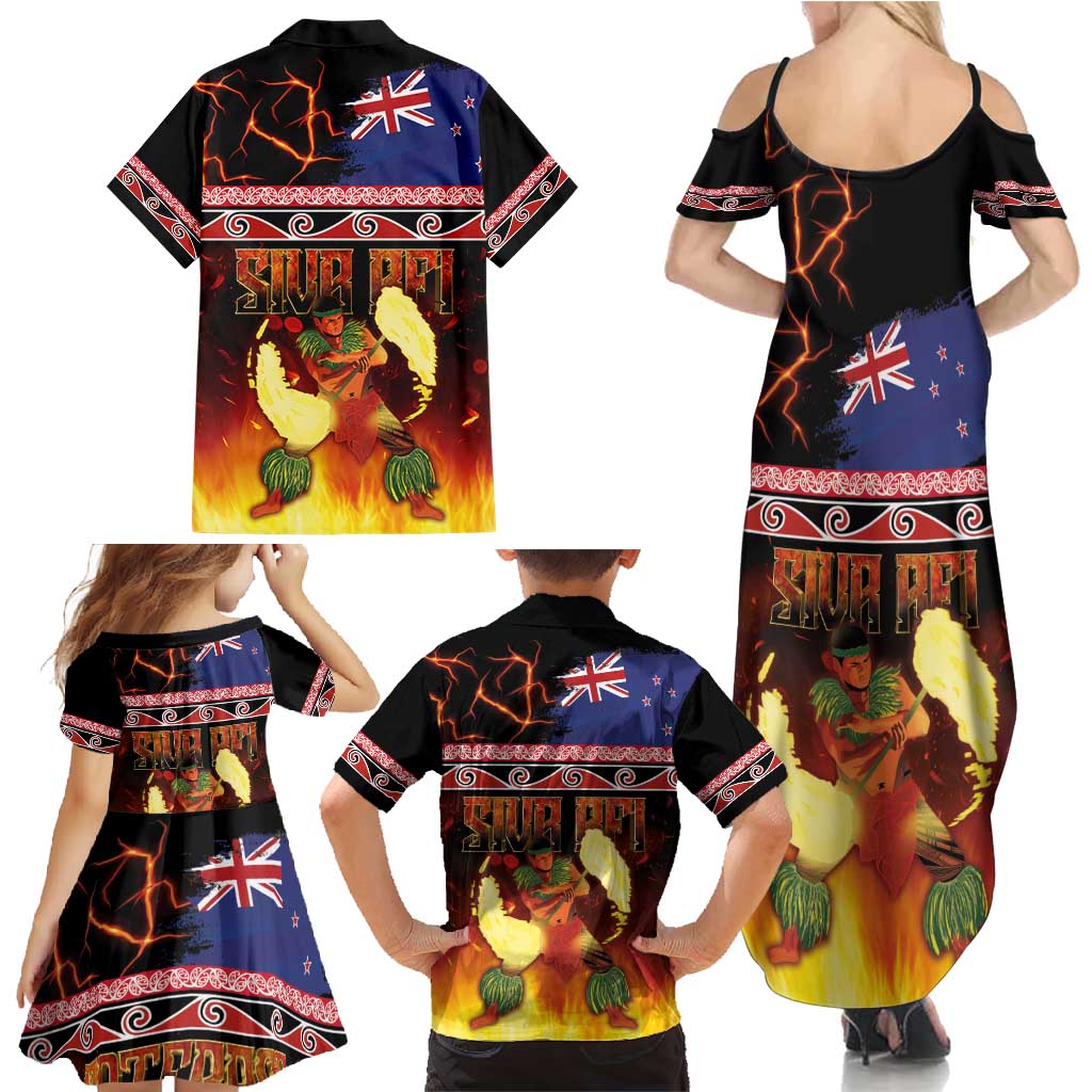 Aotearoa Siva Afi Family Matching Summer Maxi Dress and Hawaiian Shirt Tribal Performers of Aotearoa Fire Knife Dancing LT03 - Polynesian Pride