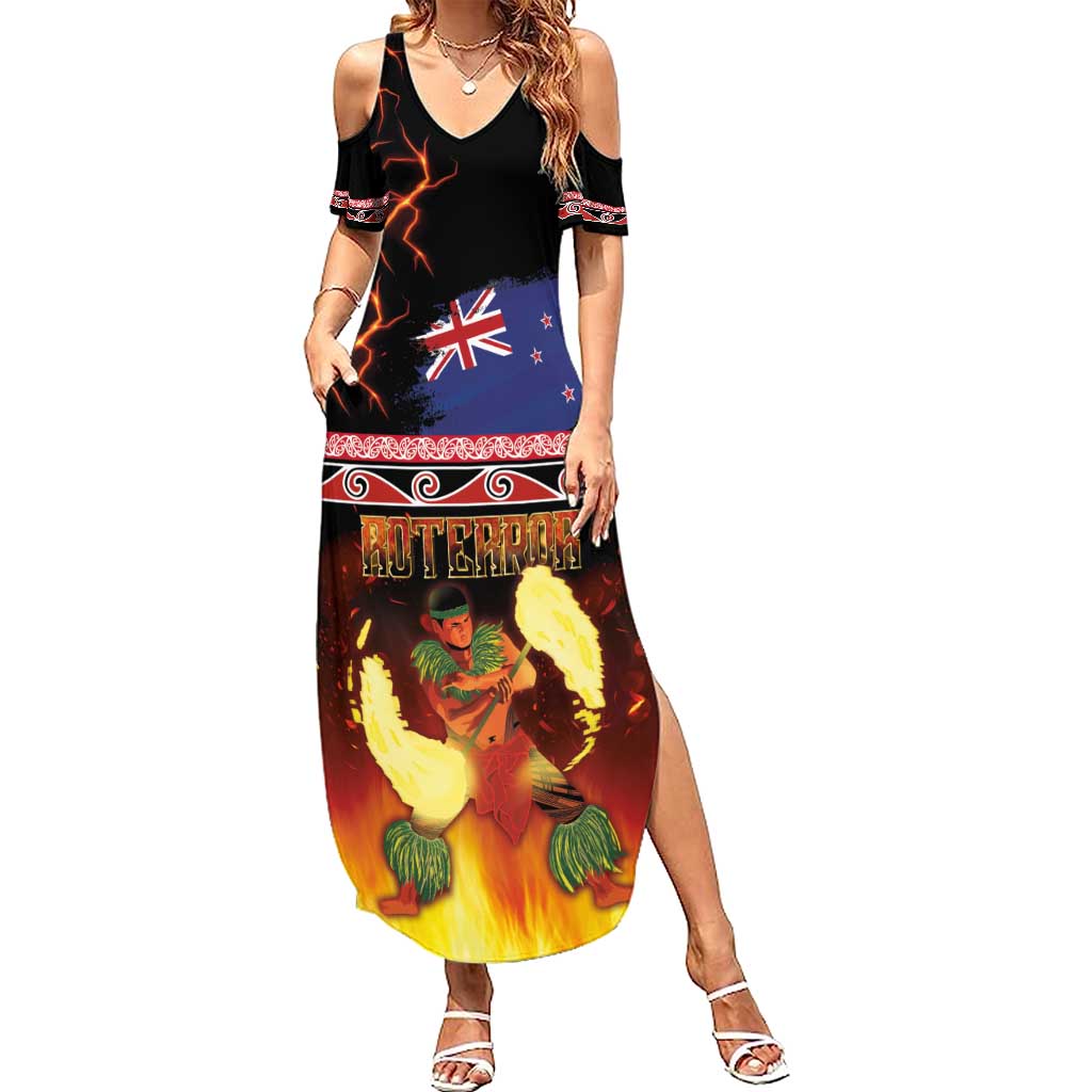 Aotearoa Siva Afi Summer Maxi Dress Tribal Performers of Aotearoa Fire Knife Dancing LT03 Women Black - Polynesian Pride
