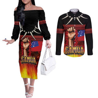 Personalised Samoan Spirit - Samoa Tribal Heritage Couples Matching Off The Shoulder Long Sleeve Dress and Long Sleeve Button Shirt