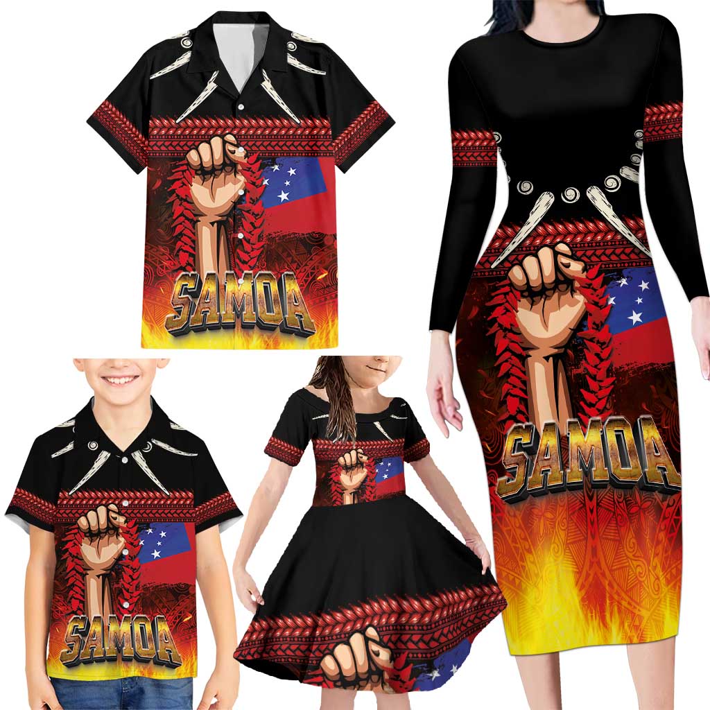 Personalised Samoan Spirit - Samoa Tribal Heritage Family Matching Long Sleeve Bodycon Dress and Hawaiian Shirt LT03 - Polynesian Pride