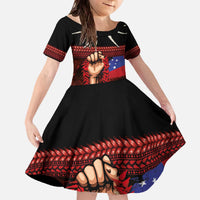 Personalised Samoan Spirit - Samoa Tribal Heritage Family Matching Off The Shoulder Long Sleeve Dress and Hawaiian Shirt LT03 Daughter's Dress Black - Polynesian Pride