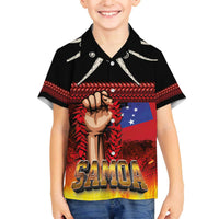 Personalised Samoan Spirit - Samoa Tribal Heritage Family Matching Off The Shoulder Long Sleeve Dress and Hawaiian Shirt LT03 Son's Shirt Black - Polynesian Pride