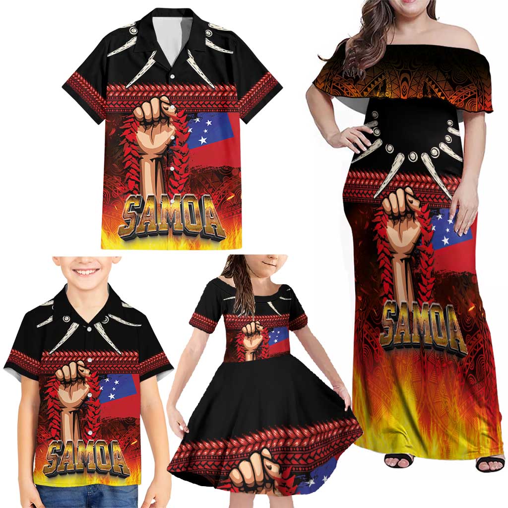 Personalised Samoan Spirit - Samoa Tribal Heritage Family Matching Off Shoulder Maxi Dress and Hawaiian Shirt LT03 - Polynesian Pride