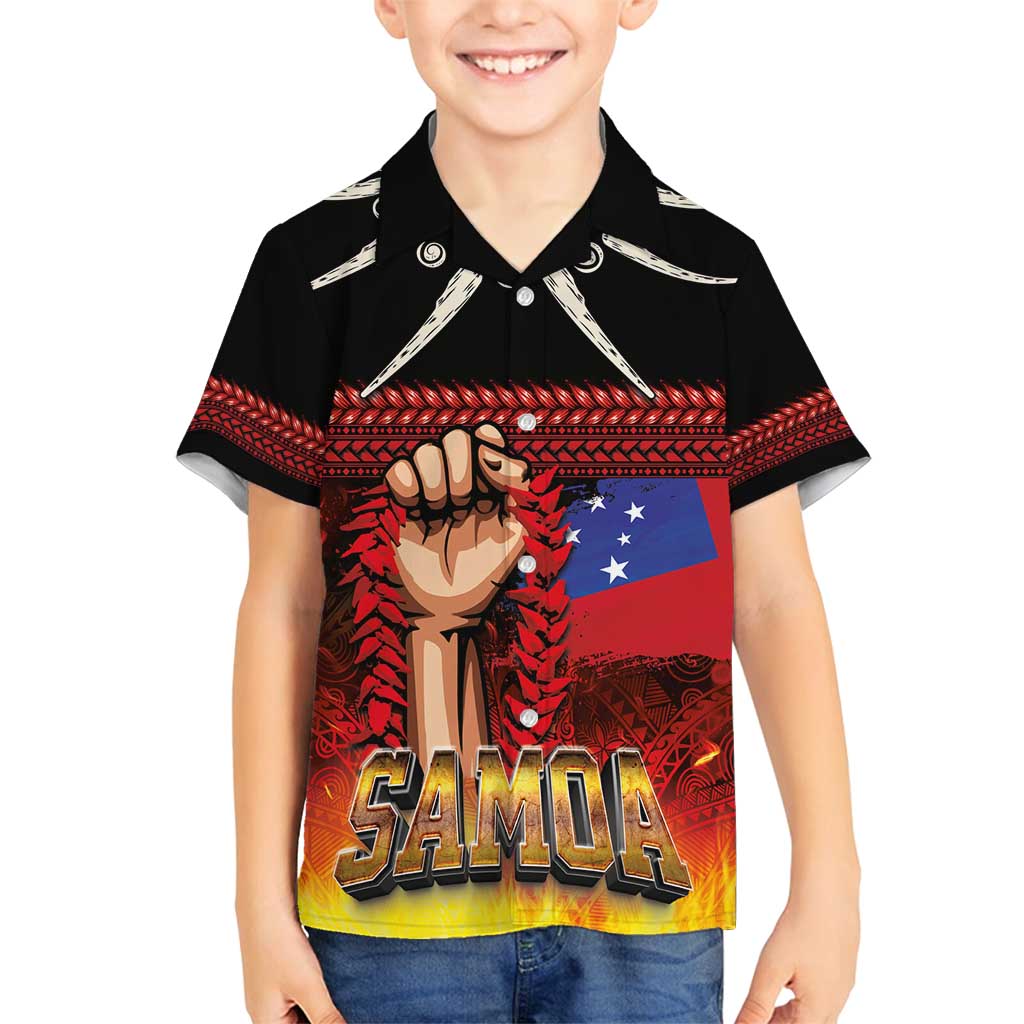 Personalised Samoan Spirit - Samoa Tribal Heritage Family Matching Off Shoulder Short Dress and Hawaiian Shirt LT03 Son's Shirt Black - Polynesian Pride