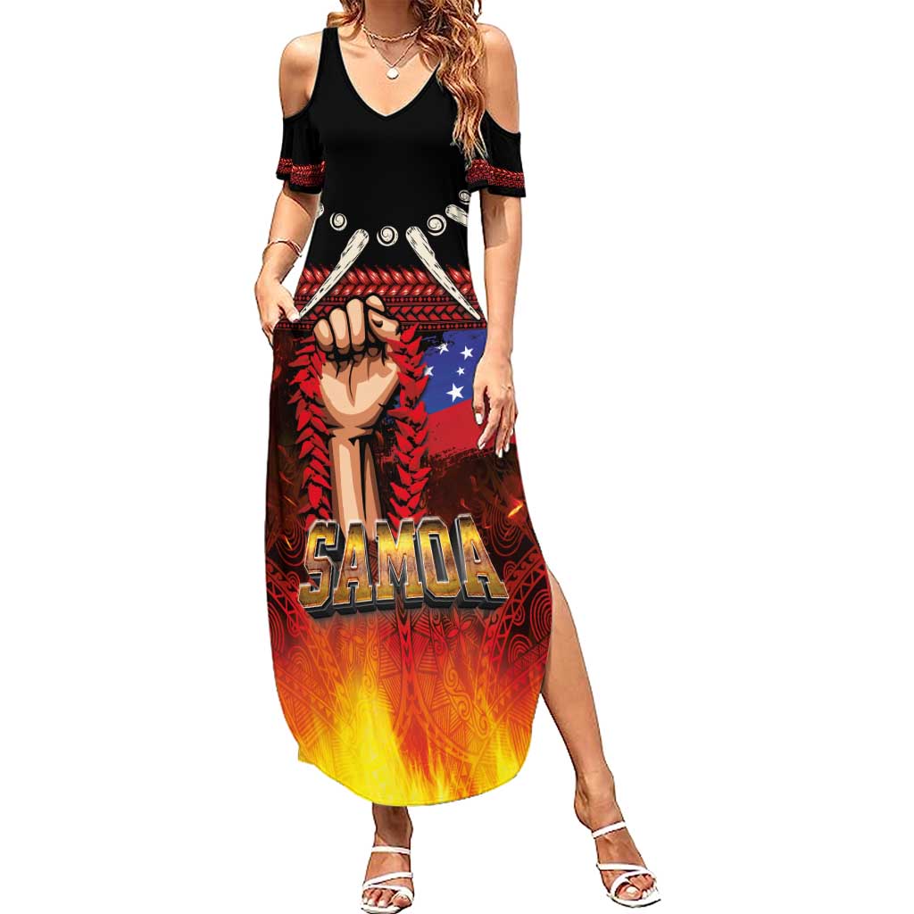 Personalised Samoan Spirit - Samoa Tribal Heritage Family Matching Summer Maxi Dress and Hawaiian Shirt LT03 Mom's Dress Black - Polynesian Pride