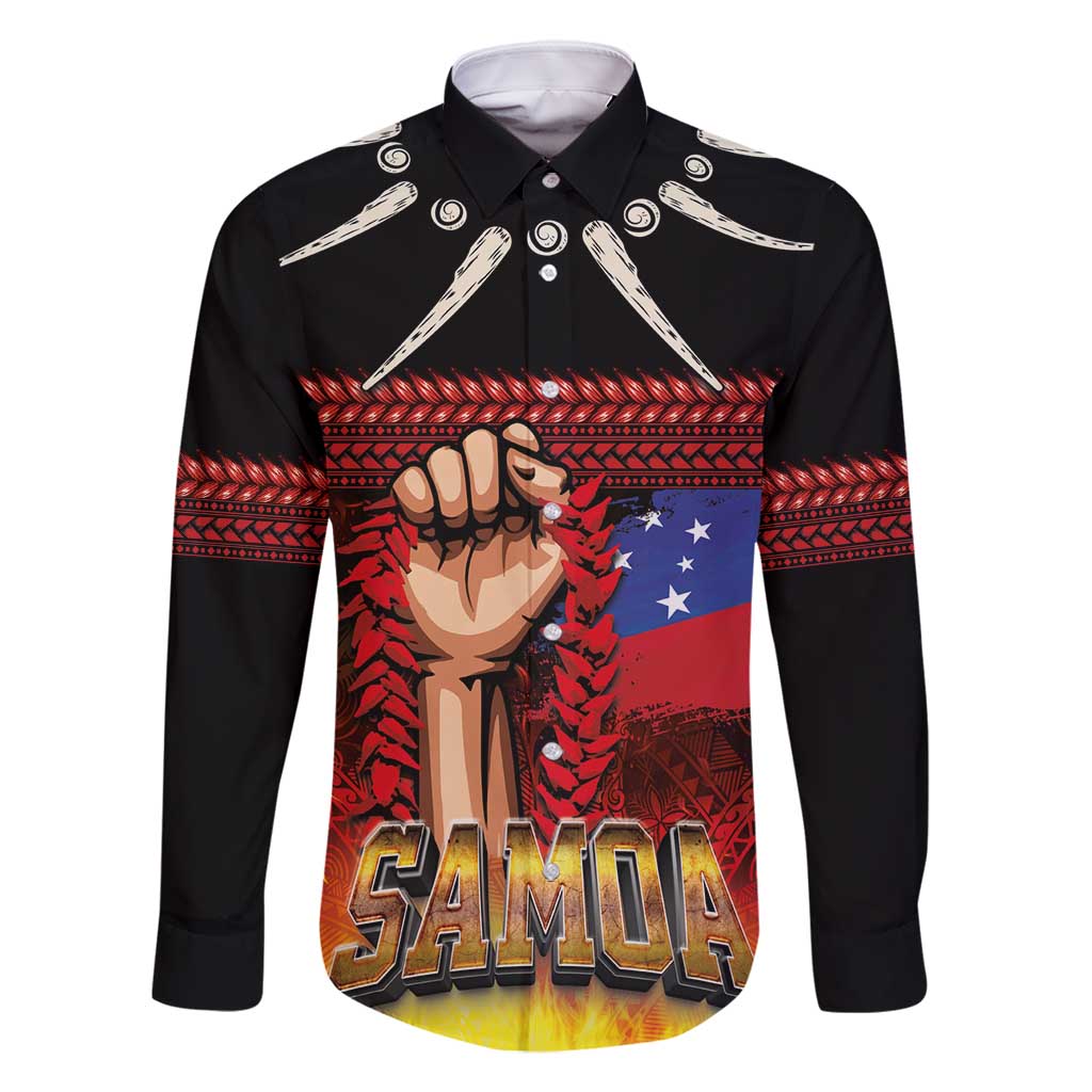 Personalised Samoan Spirit - Samoa Tribal Heritage Family Matching Tank Maxi Dress and Hawaiian Shirt LT03 Dad's Shirt - Long Sleeve Black - Polynesian Pride