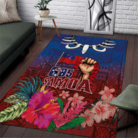 Proud of Samoa Area Rug Ula Nifo with Samoa 685 and Hibiscus Tapa Tribal Pattern LT03 Blue - Polynesian Pride