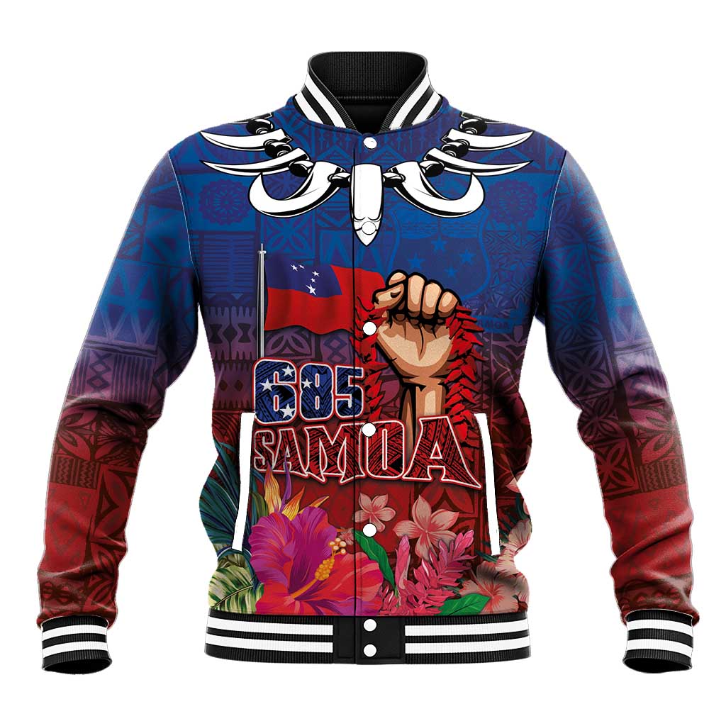 Proud of Samoa Baseball Jacket Ula Nifo with Samoa 685 and Hibiscus Tapa Tribal Pattern