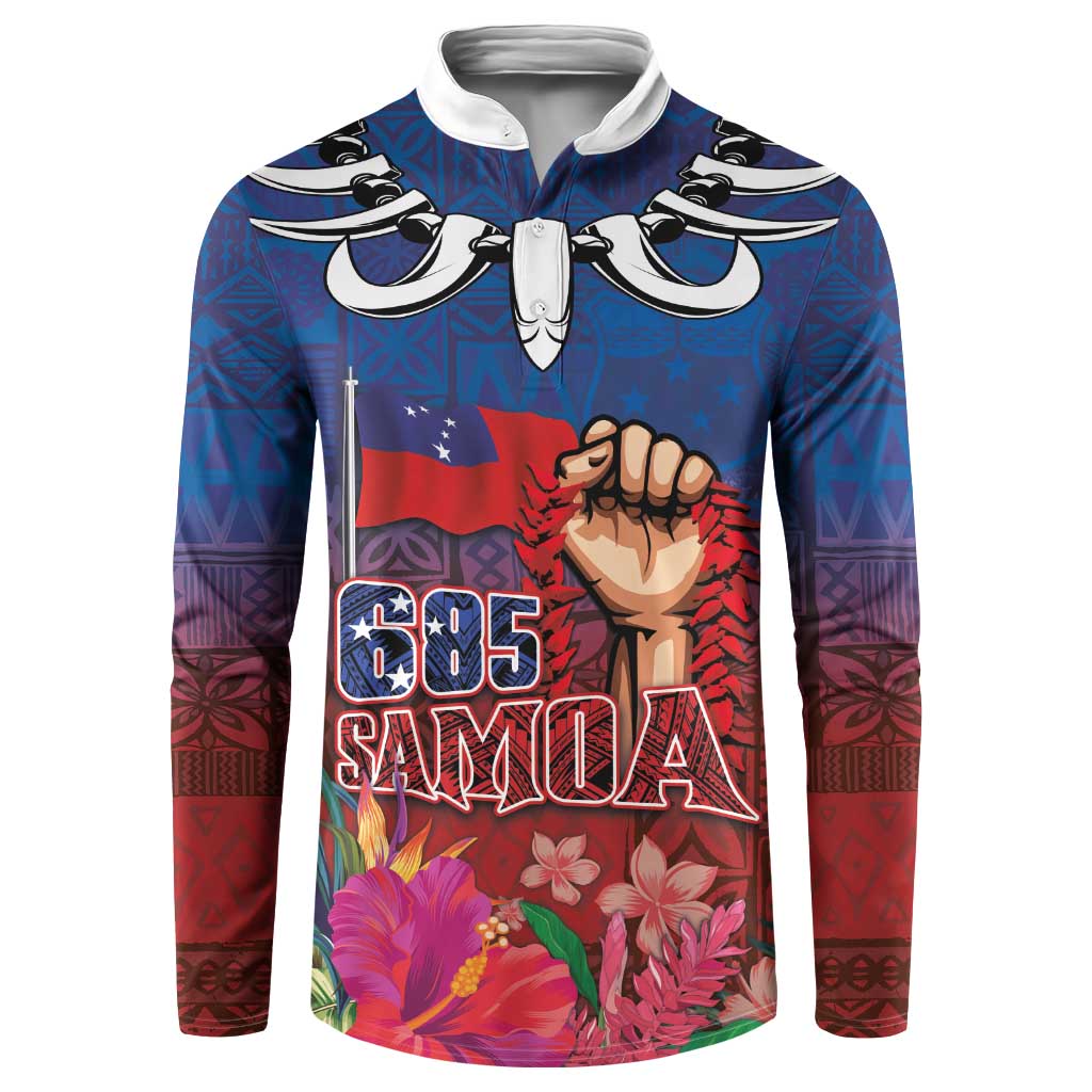 Proud of Samoa Button Sweatshirt Ula Nifo with Samoa 685 and Hibiscus Tapa Tribal Pattern