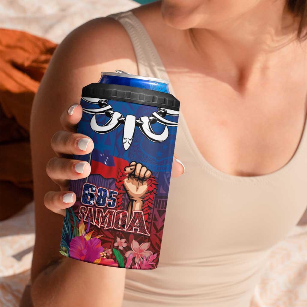 Proud of Samoa 685 4 in 1 Can Cooler Tumbler Ula Nifo and Hibiscus Tapa Tribal Pattern