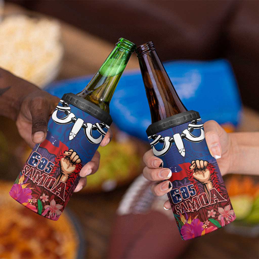 Proud of Samoa 685 4 in 1 Can Cooler Tumbler Ula Nifo and Hibiscus Tapa Tribal Pattern