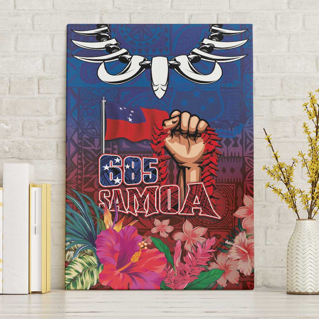 Proud of Samoa Canvas Wall Art Ula Nifo with Samoa 685 and Hibiscus Tapa Tribal Pattern LT03 Without Frame Blue - Polynesian Pride