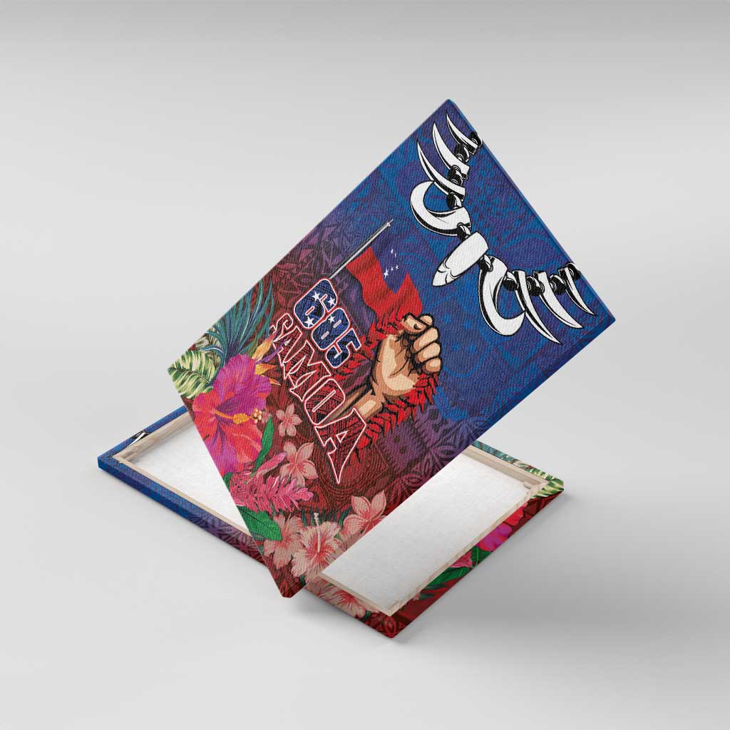 Proud of Samoa Canvas Wall Art Ula Nifo with Samoa 685 and Hibiscus Tapa Tribal Pattern LT03 With Frame Blue - Polynesian Pride