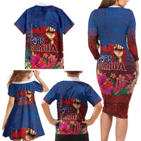 Proud of Samoa Family Matching Long Sleeve Bodycon Dress and Hawaiian Shirt Ula Nifo with Samoa 685 and Hibiscus Tapa Tribal Pattern LT03 - Polynesian Pride