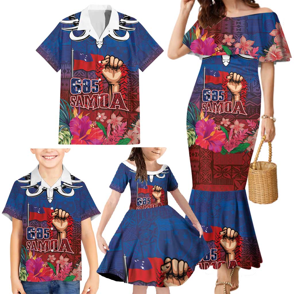 Proud of Samoa Family Matching Mermaid Dress and Hawaiian Shirt Ula Nifo with Samoa 685 and Hibiscus Tapa Tribal Pattern LT03 - Polynesian Pride