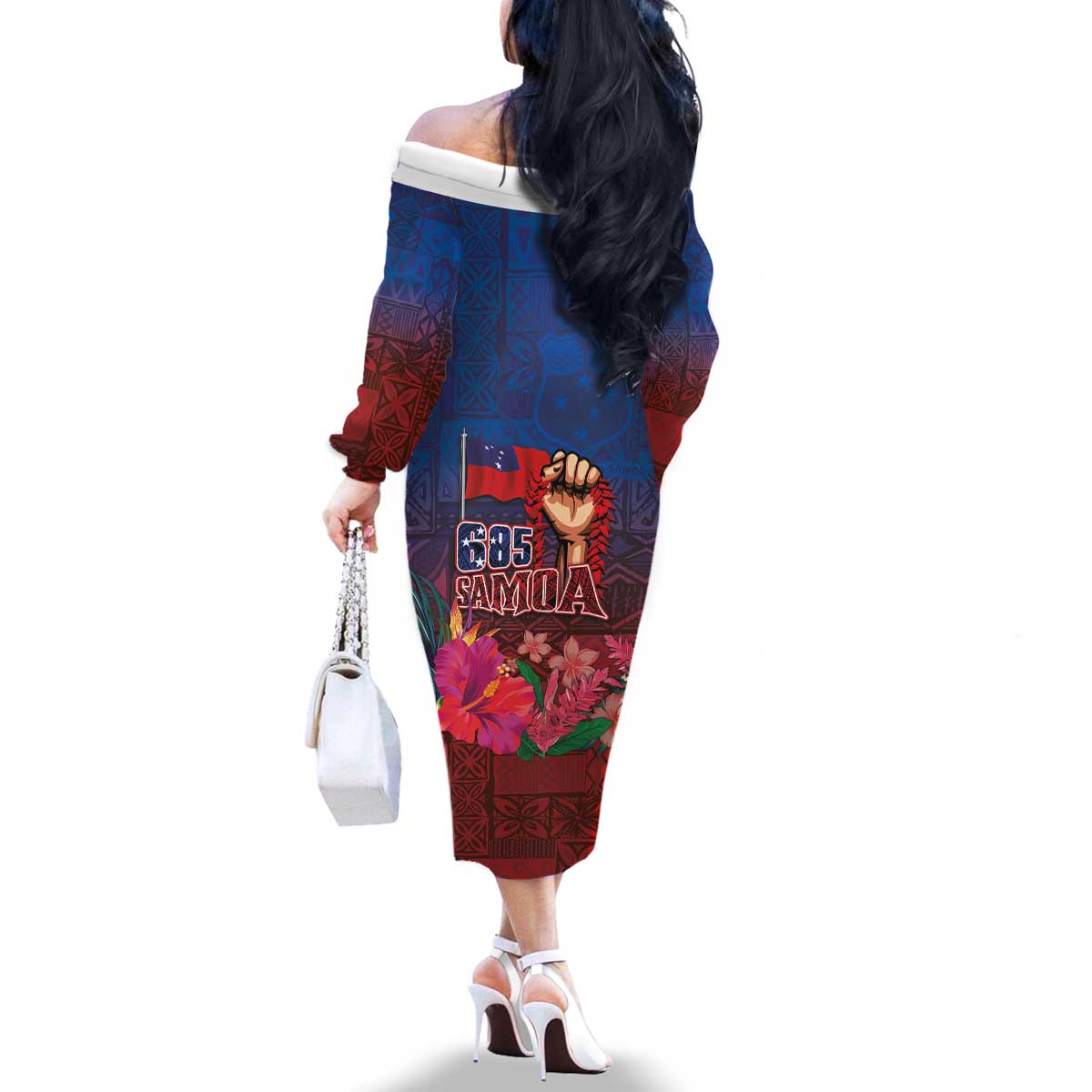 Proud of Samoa Family Matching Off The Shoulder Long Sleeve Dress and Hawaiian Shirt Ula Nifo with Samoa 685 and Hibiscus Tapa Tribal Pattern LT03 - Polynesian Pride