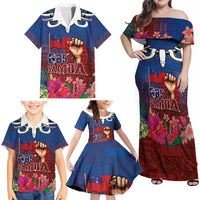 Proud of Samoa Family Matching Off Shoulder Maxi Dress and Hawaiian Shirt Ula Nifo with Samoa 685 and Hibiscus Tapa Tribal Pattern LT03 - Polynesian Pride