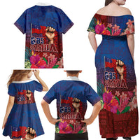 Proud of Samoa Family Matching Off Shoulder Maxi Dress and Hawaiian Shirt Ula Nifo with Samoa 685 and Hibiscus Tapa Tribal Pattern LT03 - Polynesian Pride