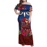 Proud of Samoa Family Matching Off Shoulder Maxi Dress and Hawaiian Shirt Ula Nifo with Samoa 685 and Hibiscus Tapa Tribal Pattern LT03 Mom's Dress Blue - Polynesian Pride