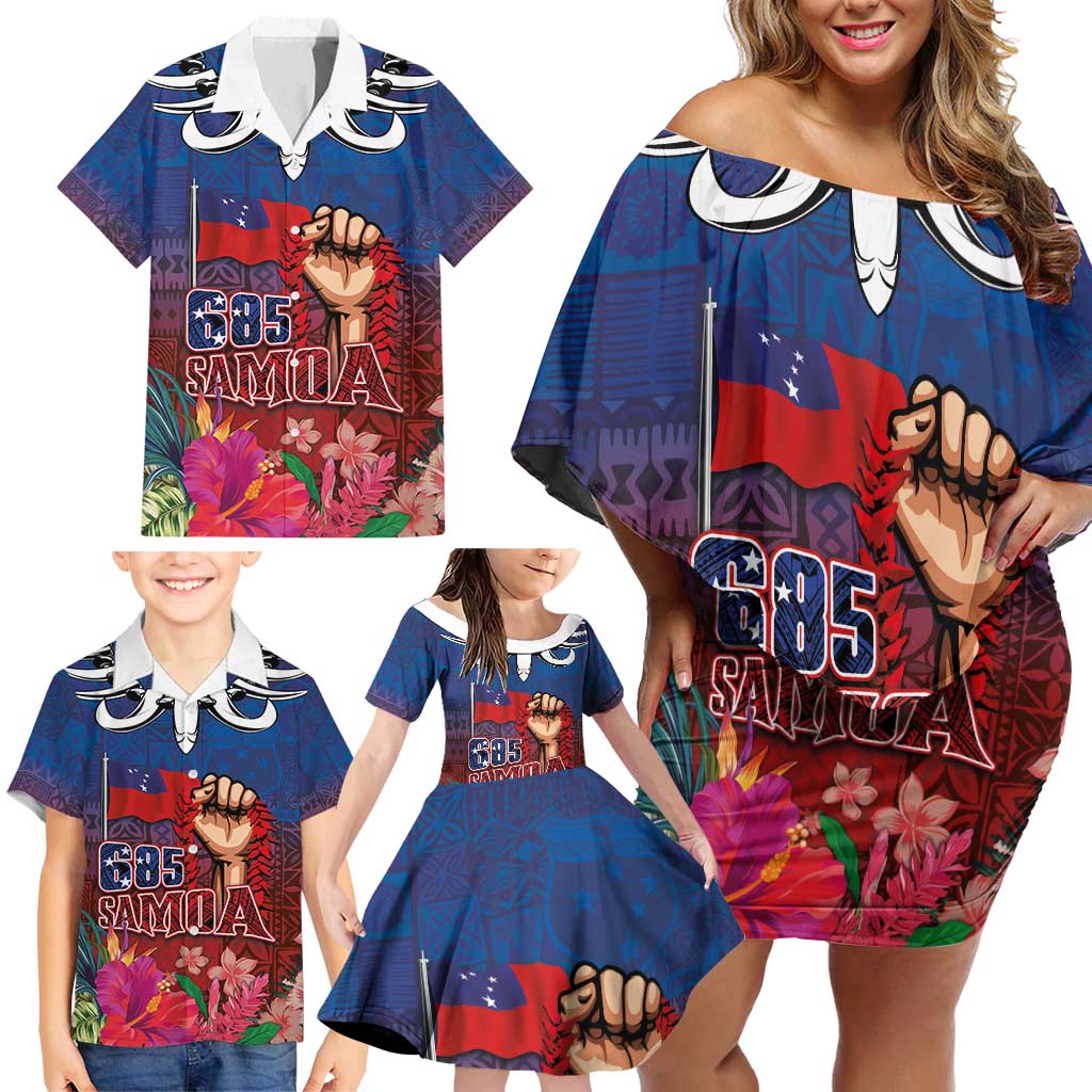 Proud of Samoa Family Matching Off Shoulder Short Dress and Hawaiian Shirt Ula Nifo with Samoa 685 and Hibiscus Tapa Tribal Pattern LT03 - Polynesian Pride