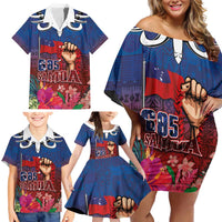 Proud of Samoa Family Matching Off Shoulder Short Dress and Hawaiian Shirt Ula Nifo with Samoa 685 and Hibiscus Tapa Tribal Pattern LT03 - Polynesian Pride