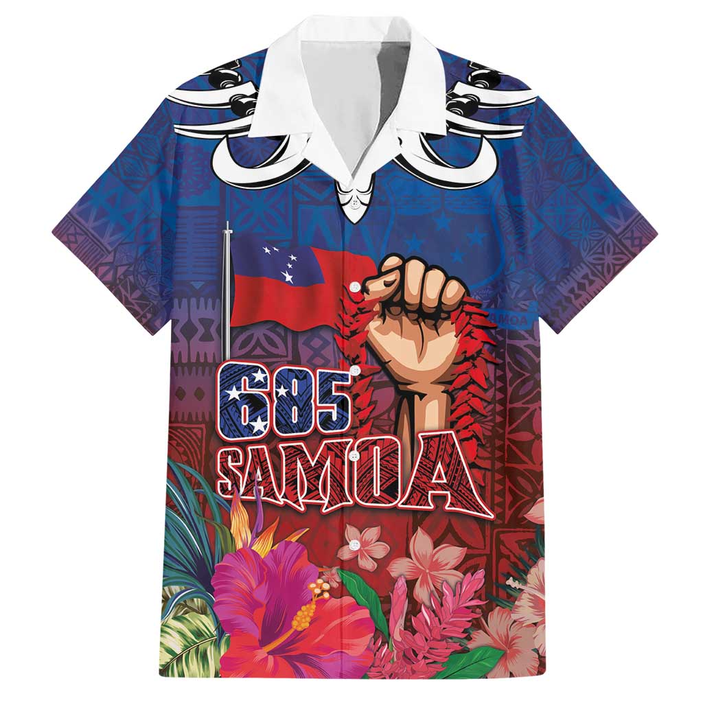 Proud of Samoa Family Matching Short Sleeve Bodycon Dress and Hawaiian Shirt Ula Nifo with Samoa 685 and Hibiscus Tapa Tribal Pattern LT03 Dad's Shirt - Short Sleeve Blue - Polynesian Pride