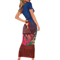Proud of Samoa Short Sleeve Bodycon Dress Ula Nifo with Samoa 685 and Hibiscus Tapa Tribal Pattern