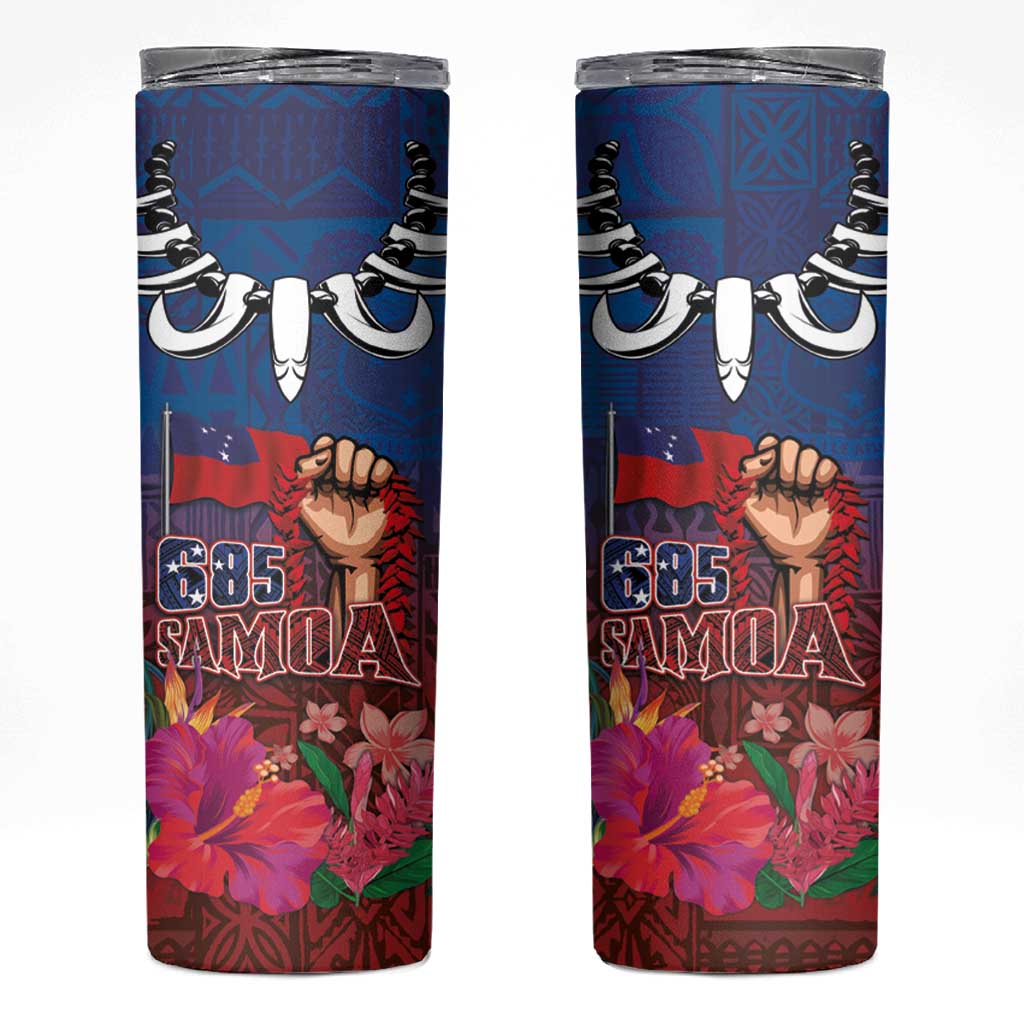 Proud of Samoa 685 Skinny Tumbler Ula Nifo and Hibiscus Tapa Tribal Pattern