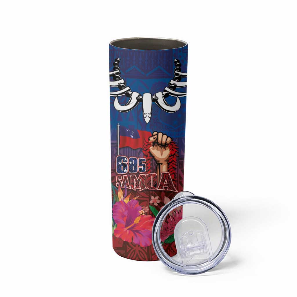 Proud of Samoa 685 Skinny Tumbler Ula Nifo and Hibiscus Tapa Tribal Pattern