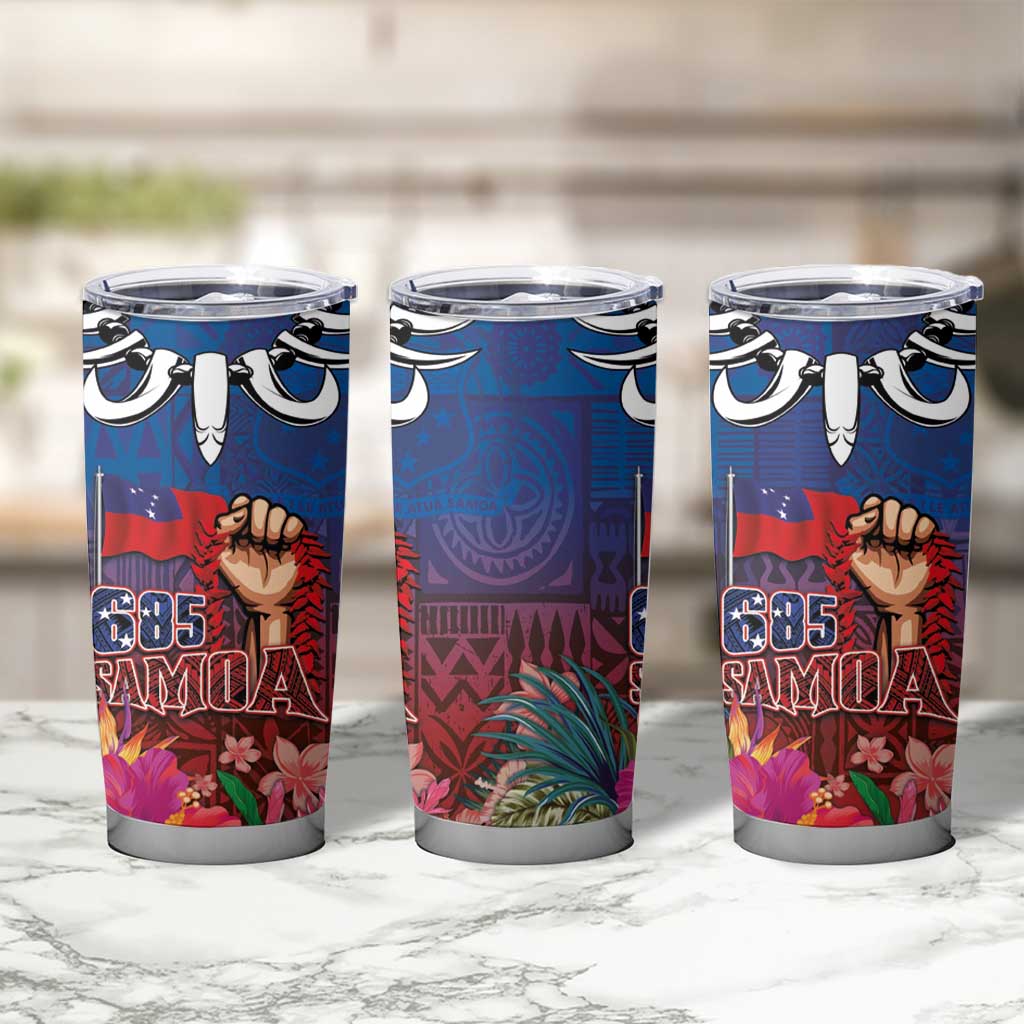 Proud of Samoa 685 Tumbler Cup Ula Nifo and Hibiscus Tapa Tribal Pattern