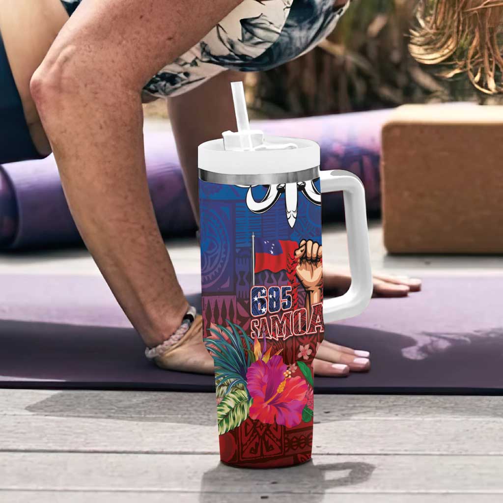 Proud of Samoa 685 Tumbler With Handle Ula Nifo and Hibiscus Tapa Tribal Pattern