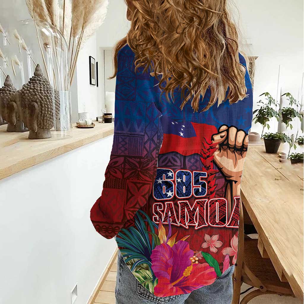 Proud of Samoa Women Casual Shirt Ula Nifo with Samoa 685 and Hibiscus Tapa Tribal Pattern