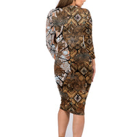 Fiji Masi Tapa Tribal Family Matching Long Sleeve Bodycon Dress and Hawaiian Shirt Old Hibiscus Vintage Style LT03 - Polynesian Pride