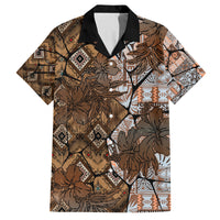 Fiji Masi Tapa Tribal Family Matching Tank Maxi Dress and Hawaiian Shirt Old Hibiscus Vintage Style LT03 Dad's Shirt - Short Sleeve Brown - Polynesian Pride